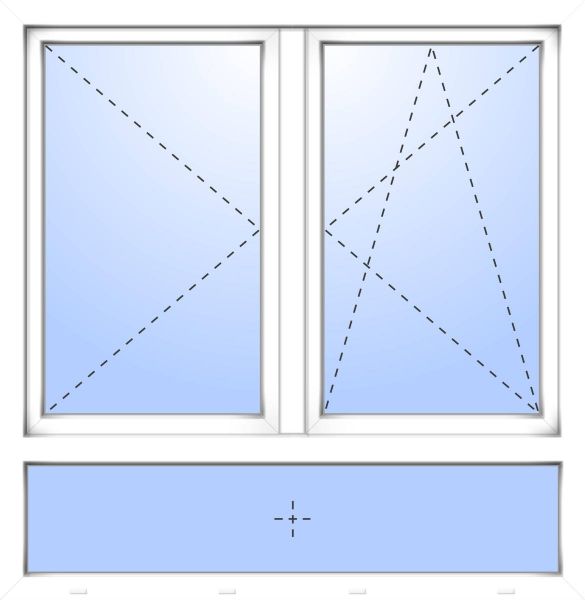 Kunststoff Fenster &quot;ROBERTO&quot; 74 mm 3-fach Verglasung symmetrisch Dreh-Kipp / Dreh Stulp mit Unterlicht fest 2-flügelig
