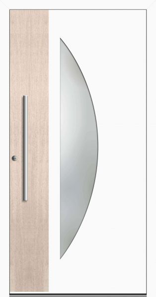 Außenansicht SCHÜCO Aluminium Haustür mit Holzdekor Weiß DIN links