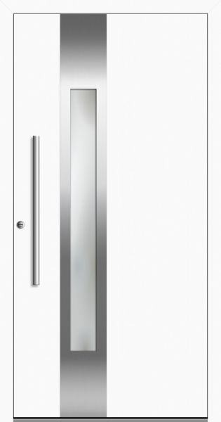 Außenansicht Aluminium Haustür mit Stoßgriff innen öffnend Weiß
