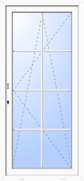 Außenansicht Balkontür mit 8 Sprossen Dr-Ki Din links Weiß abschließbar