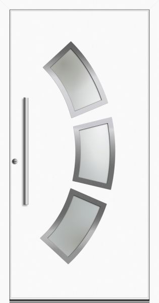 Außenansicht Aluminium Haustür mit Glas innen öffnend DIN links Weiß