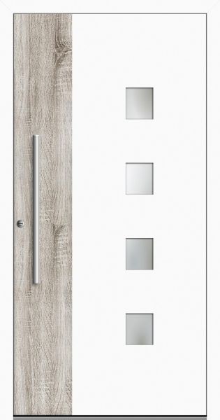 Außenansicht Aluminium Haustür mit partiellem Holzdekor Wunsch-RAL-Farbe