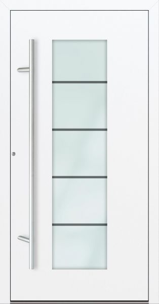 Außenansicht Aluminium Haustür mit Edelstahl Stoßgriff Weiß
