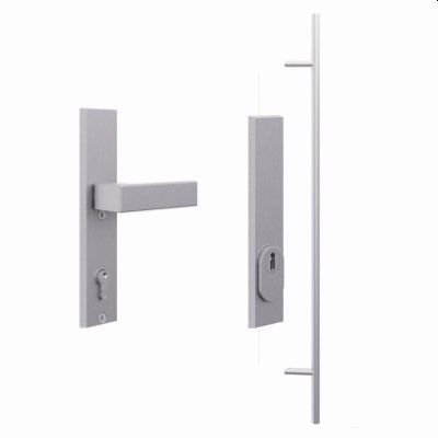 Edelstahl Stoßgriffset 1600 mm (Silber, rund, Langschild) für Aluminium-Stahl Türen der Stärke 82 mm