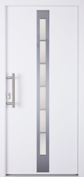 Außenansicht Aluminium Haustür mit Glas innen öffnend Weiß