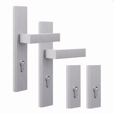 Edelstahl Drücker-Drücker (Silber, eckig, Langschild) für Aluminium-Stahl Türen der Stärke 68 mm